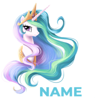 My Little Pony Princess Celestia design, perfect for baby items like bibs and booties, ideal for little fans.\n\nCapti