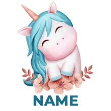 Cute blue and pink unicorn illustration, perfect for baby products like pacifiers and bibs.\n\nCaption: Adorable blue 