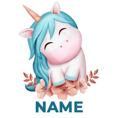 Cute blue and pink unicorn illustration, perfect for baby products like pacifiers and bibs.\n\nCaption: Adorable blue 