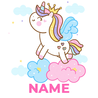 Cute turquoise unicorn design surrounded by flowers, perfect for baby products.\n\nCaption: Adorable turquoise unicorn