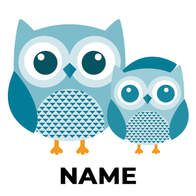 Two cute owls in blue tones, perfect for baby products, representing the playful spirit of childhood.\n\nCaption: Ador