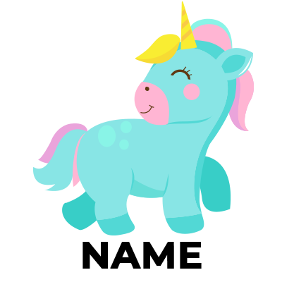Adorable unicorn design featuring pastel colors, perfect for baby products like pacifiers and bibs.\n\nCaption: Bright