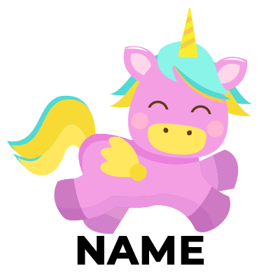 Cute unicorn cartoon design featured on various baby products like pacifiers and bibs.\n\nCaption: Adorn your baby\'s 