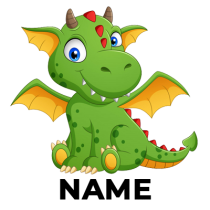 Cute dragon character with teal body and pink wings, perfect for baby products like bodysuits and pacifiers.\n\nCaptio