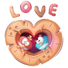 A cute illustration of two owls peeking through a heart-shaped cookie with the word \"LOVE\" above them.\n\nCaption: A