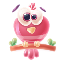Cute illustrated pink bird perched on a branch, perfect for baby products.\n\nCaption: Adorable Funny Animals Bird add