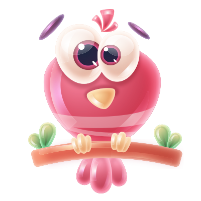 Cute illustrated pink bird perched on a branch, perfect for baby products.\n\nCaption: Adorable Funny Animals Bird add