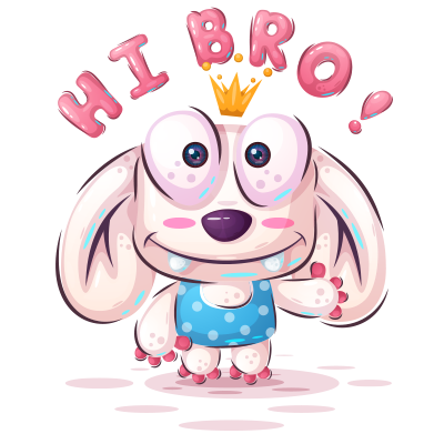 Cute cartoon dog character saying \"Hi Bro\" with a crown, perfect for baby products and gifts.\n\nCaption: Say hello 