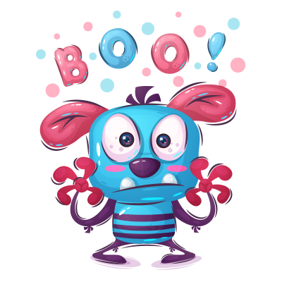 Colorful cartoon character with big eyes and ears, playfully saying \"Boo!\" suitable for baby products.\n\nCaption: M