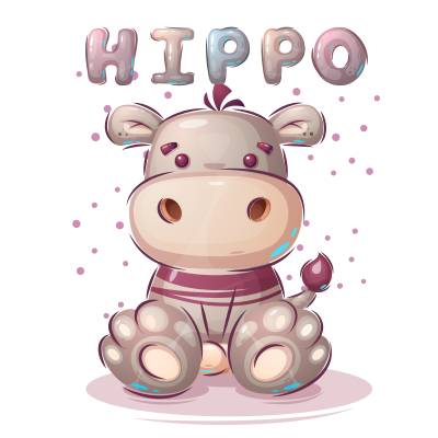 Adorable hippo character with a playful expression, perfect for baby-themed products.\n\nCaption: Introducing the Funn