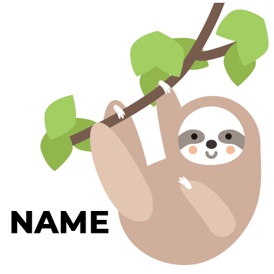 Cute sloth hanging from a branch, perfect design for baby products like pacifiers and bibs.\n\nCaption: Discover our c
