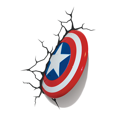 Captain America\'s shield breaking through the wall, perfect for themed baby nursery decor.\n\nCaption: This Captain A