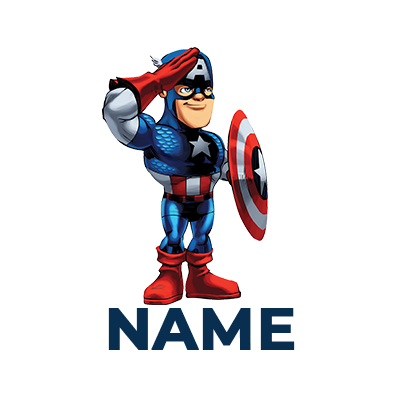Fun Captain America minion character designed for baby products like pacifiers, bodysuits, and hats.\n\nCaption: This 