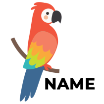 Colorful parrot illustration perfect for baby products like pacifiers and bibs. \n\nCaption: Brighten your baby\'s day