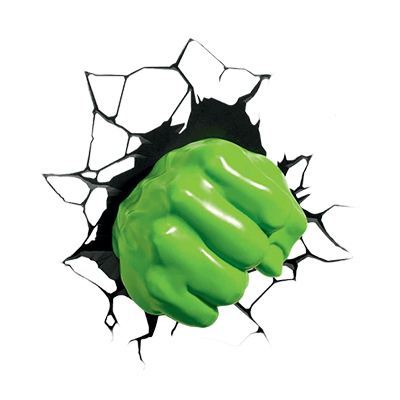 Green Hulk fist breaking through a wall, perfect for a fun baby room or play area.\n\nCaption: Add a touch of fun to y