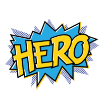 Colorful \"HERO\" graphic design for baby products.\n\nCaption: Discover the fun and vibrant \"HERO\" collection for y