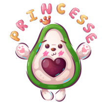 Cute avocado character with the word \"Princess\" above, perfect for baby products like bodysuits and accessories.\n\n