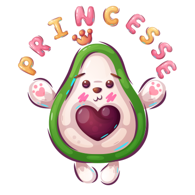 Cute avocado character with the word \"Princess\" above, perfect for baby products like bodysuits and accessories.\n\n