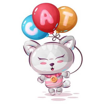Cute cartoon cat holding colorful balloons, perfect for baby products like pacifiers and bodysuits.\n\nCaption: Celebr