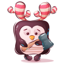 Cute penguin character holding a small hammer, perfect for baby play and learning.\n\nCaption: Meet the Funny Animals 