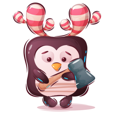 Cute penguin character holding a small hammer, perfect for baby play and learning.\n\nCaption: Meet the Funny Animals 