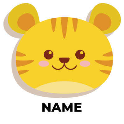 Cute yellow tiger face design, perfect for a baby product. Ideal for pacifiers or baby accessories.  \n\nCaption: Intr