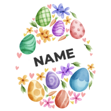 Colorful Easter Egg model-1 surrounded by floral decorations, perfect for celebrating spring with your baby.\n\nCaptio