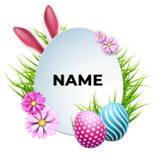 Easter Egg version-9 design with colorful eggs, flowers, and bunny ears, ideal for baby-themed celebrations.\n\nCaptio
