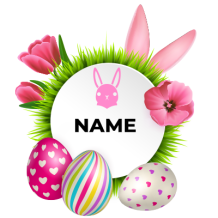Colorful Easter Egg model-10 surrounded by flowers and decorative grass, perfect for spring-themed baby items.\n\nCapt