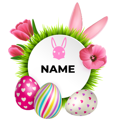 Colorful Easter Egg model-10 surrounded by flowers and decorative grass, perfect for spring-themed baby items.\n\nCapt