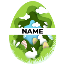 Colorful Easter egg pattern featuring bunnies and decorated eggs, ideal for baby products like bibs and bodysuits.\n\n