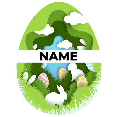 Colorful Easter egg pattern featuring bunnies and decorated eggs, ideal for baby products like bibs and bodysuits.\n\n