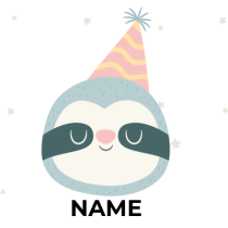 A cute sloth wearing a party hat, surrounded by stars, perfect for a baby\'s birthday theme.\n\nCaption: Celebrate you