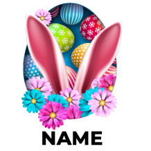 Easter Egg version-13 featuring colorful eggs, bunny ears, and vibrant flowers, perfect for baby-themed festivities.\n