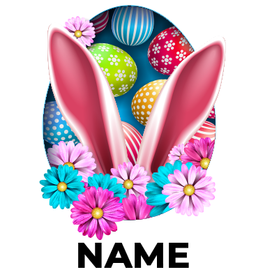 Easter Egg version-13 featuring colorful eggs, bunny ears, and vibrant flowers, perfect for baby-themed festivities.\n