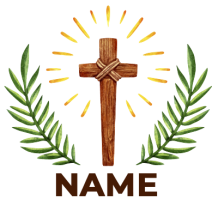 Christ cross design featuring a wooden cross surrounded by green leaves, perfect for baby apparel and accessories.\n\n
