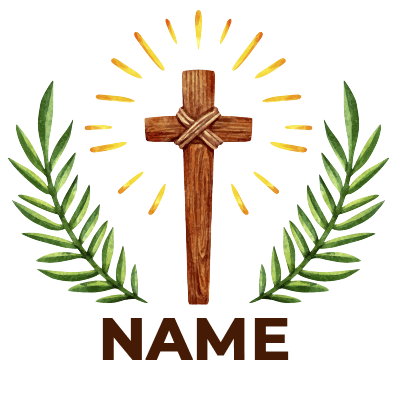 Christ cross design featuring a wooden cross surrounded by green leaves, perfect for baby apparel and accessories.\n\n