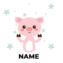 Cute pink pig character surrounded by stars, perfect for baby products.\n\nCaption: Adorable pink pig design brings jo