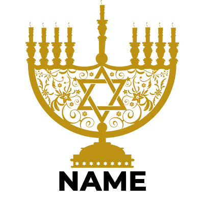 Gold Hanukkah menorah design for baby items, perfect for holiday-themed pacifiers and accessories.\n\nCaption: Celebra