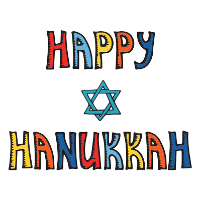 Colorful \"Happy Hanukkah\" design with a Star of David, perfect for baby items celebrating the holiday.\n\nCaption: C