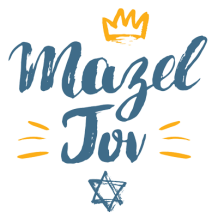 \"Mazel Tov design featuring blue and gold lettering with a star of David, perfect for baby items.\"\n\nCaption: Celeb