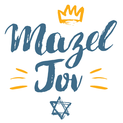 \"Mazel Tov design featuring blue and gold lettering with a star of David, perfect for baby items.\"\n\nCaption: Celeb