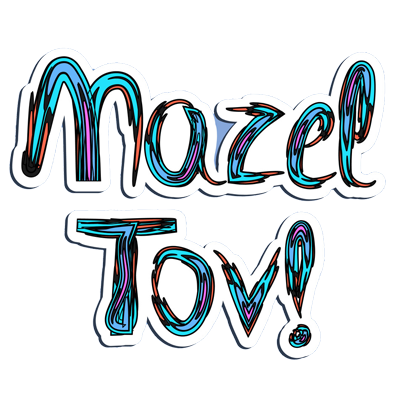 Colorful \"Mazel Tov!\" design, perfect for baby merchandise celebrating Jewish traditions.\n\nCaption: Celebrate spec