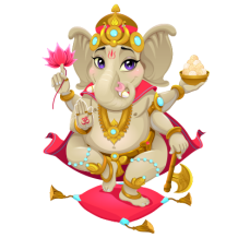 Cute illustration of Ganesha, the Hindu god, with a lotus and sweets, perfect for baby products.\n\nCaption: Adorn you