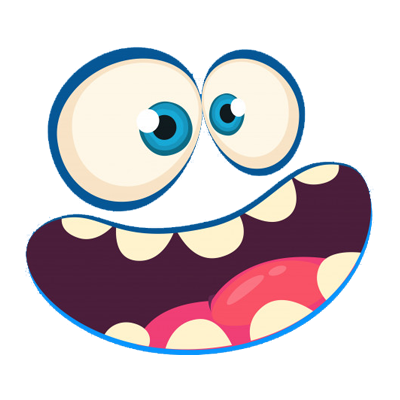 Cartoon monster face pattern for baby products, featuring big eyes and a playful smile.\n\nCaption: Adorable cartoon m