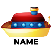 Colorful toy boat with a red top, blue body, and yellow bottom, perfect for infants and toddlers.\n\nCaption: This che