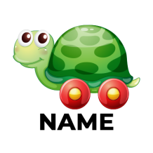 A colorful toy turtle with a smiling face and red wheels, perfect for baby playtime.\n\nCaption: Discover the Toy Turt