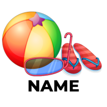 Colorful toy ball, stylish mask, and red beach flip-flops for fun outdoor play. Perfect for your little one\'s summer adventures