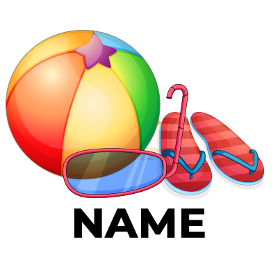 Colorful toy ball, stylish mask, and red beach flip-flops for fun outdoor play. Perfect for your little one\'s summer adventures