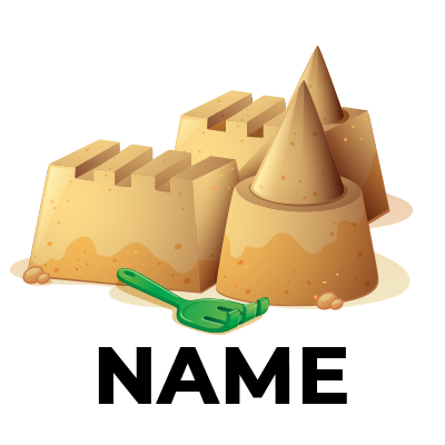 A colorful illustration of a toy sandcastle with a green shovel, perfect for imaginative play.\n\nCaption: Build your 